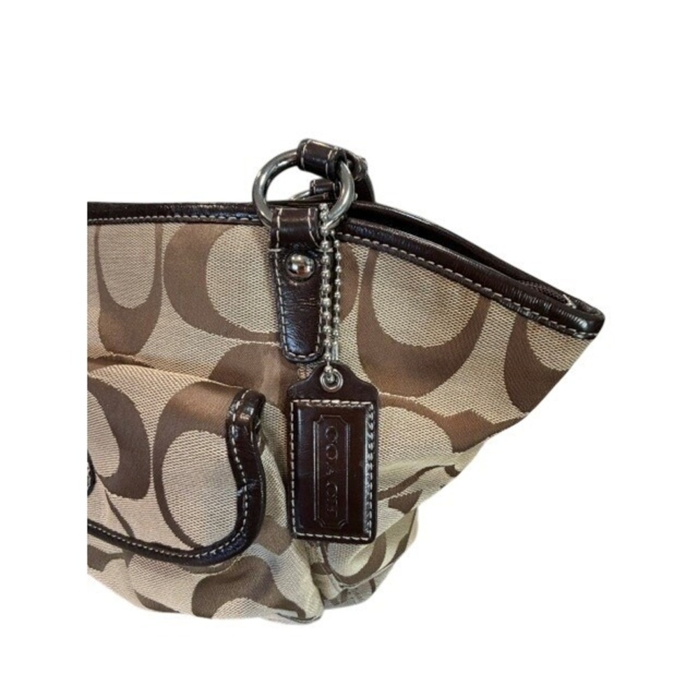 Coach Signature Monogram Canvas Leather Shoulder Bag Khaki Brown Tote Zipper - Picture 2 of 9